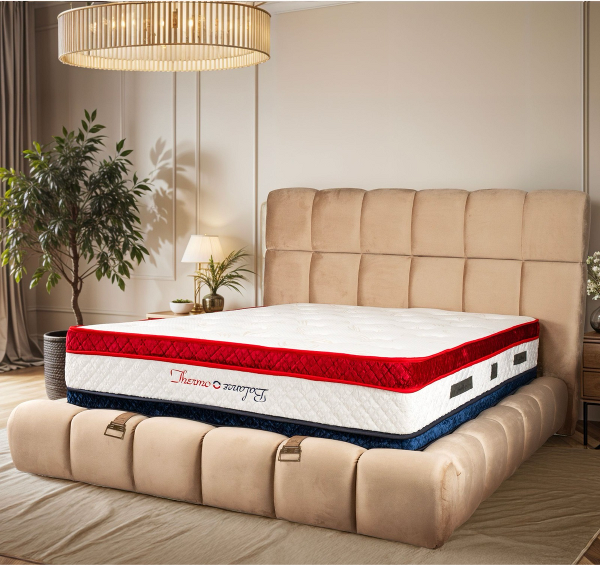 Lit coffre Bubble velours taupe
