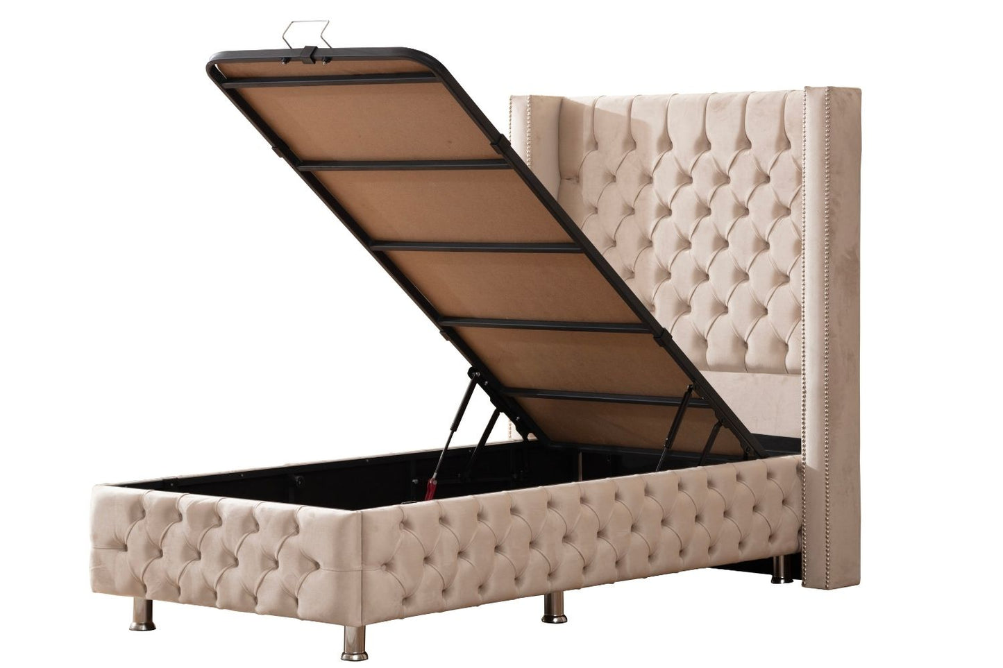 Lit Coffre CLOUTE Velours 1 Place