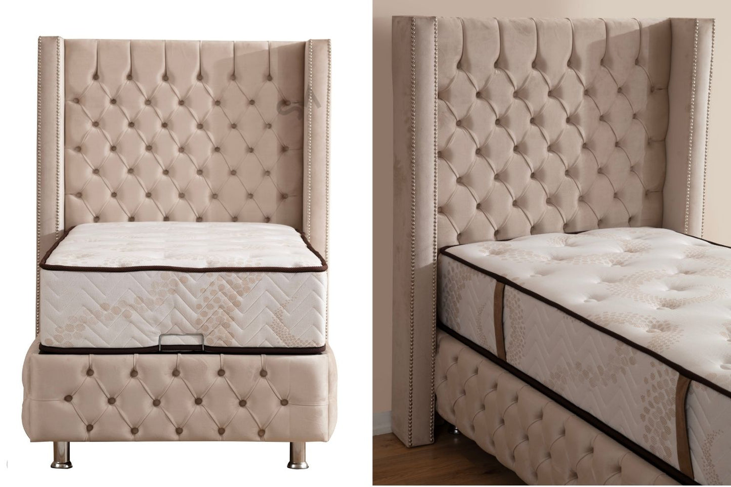 Lit Coffre CLOUTE Velours 1 Place