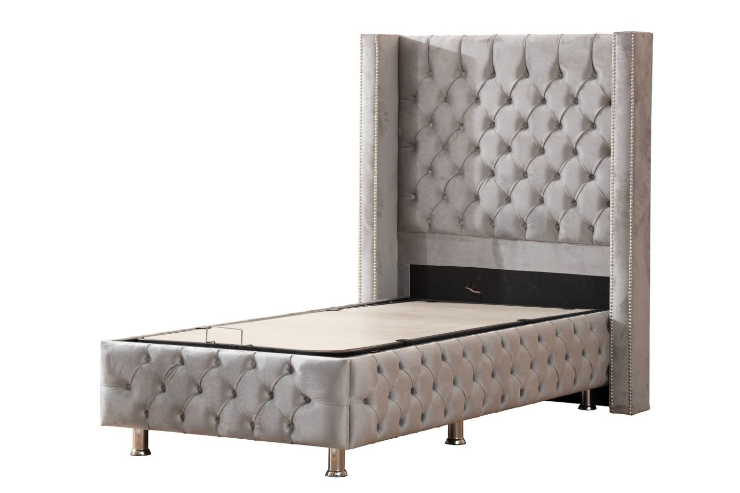 Lit Coffre CLOUTE Velours 1 Place
