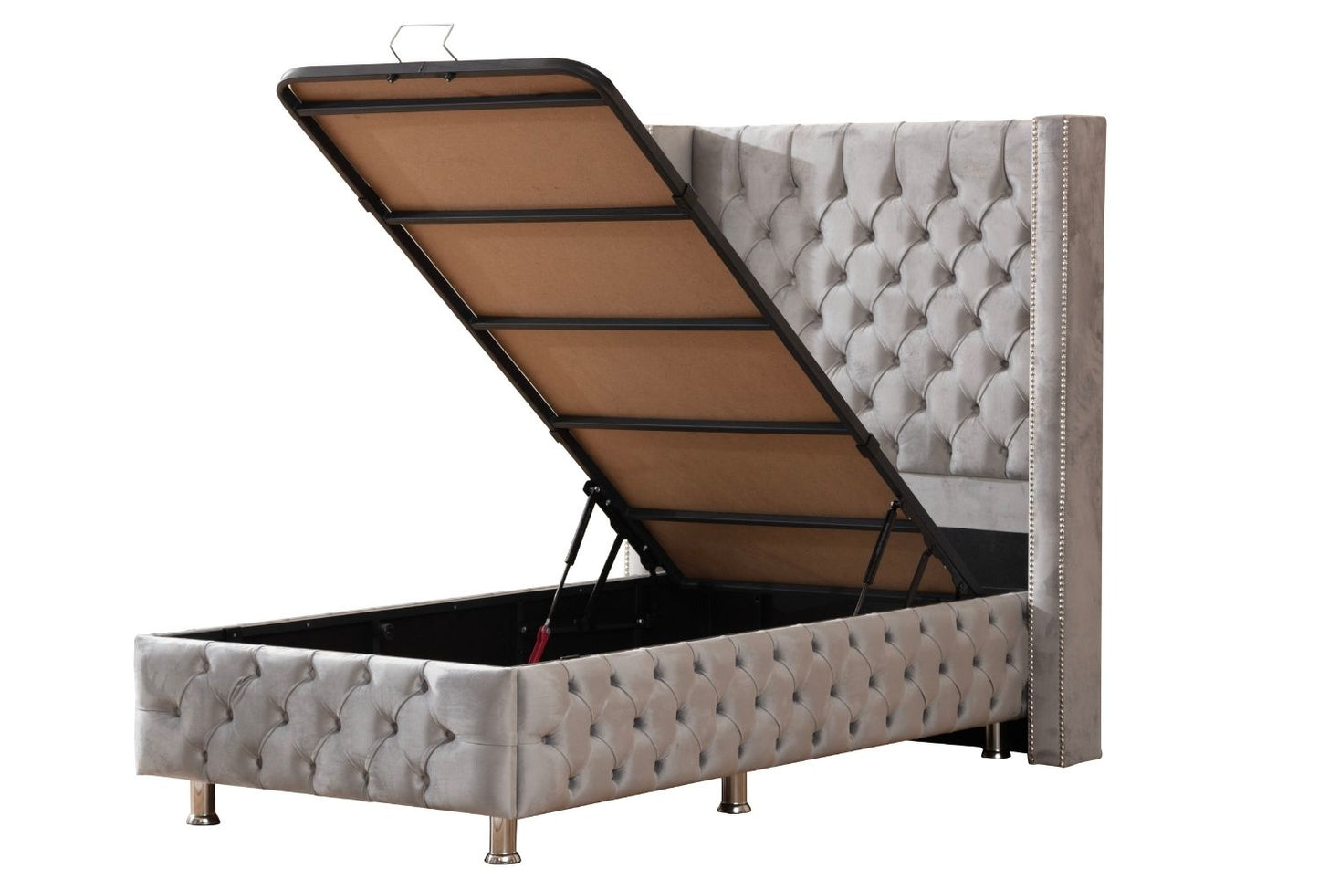 Lit Coffre CLOUTE Velours 1 Place