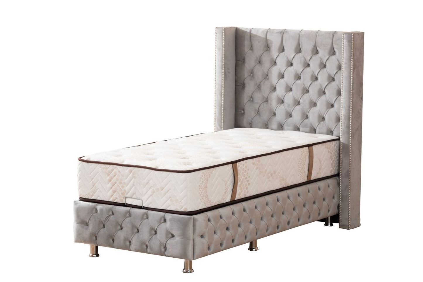 Lit Coffre CLOUTE Velours 1 Place