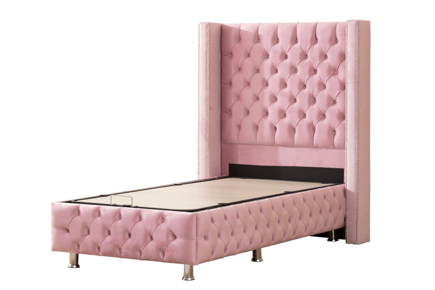 Lit Coffre CLOUTE Velours 1 Place
