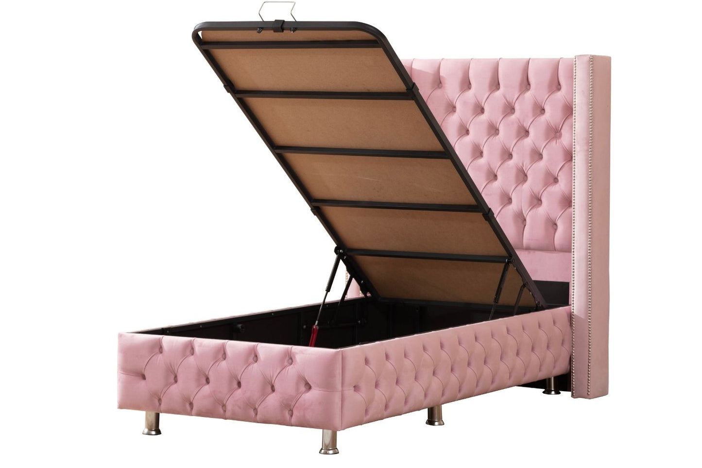 Lit Coffre CLOUTE Velours 1 Place