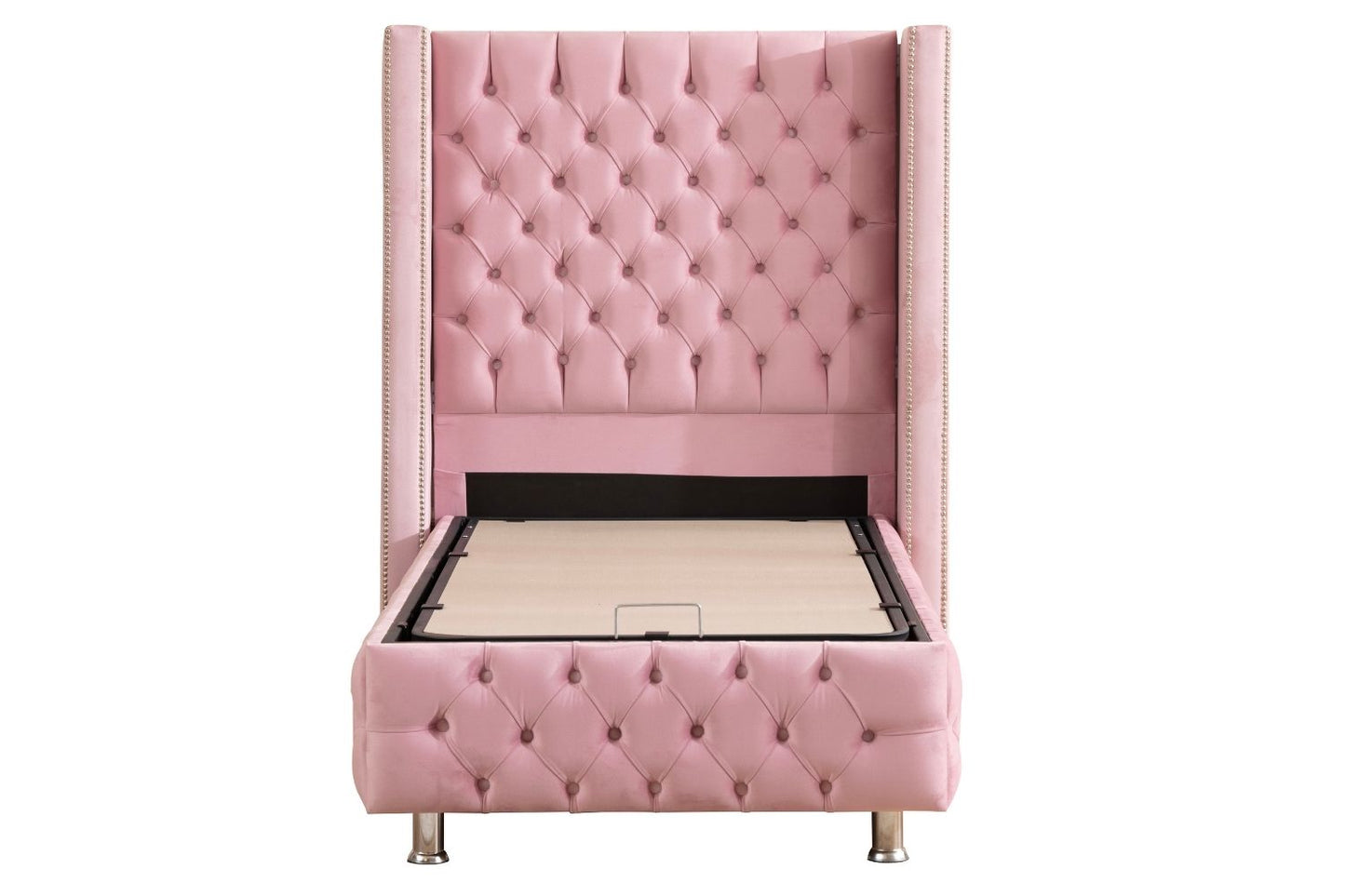 Lit Coffre CLOUTE Velours 1 Place