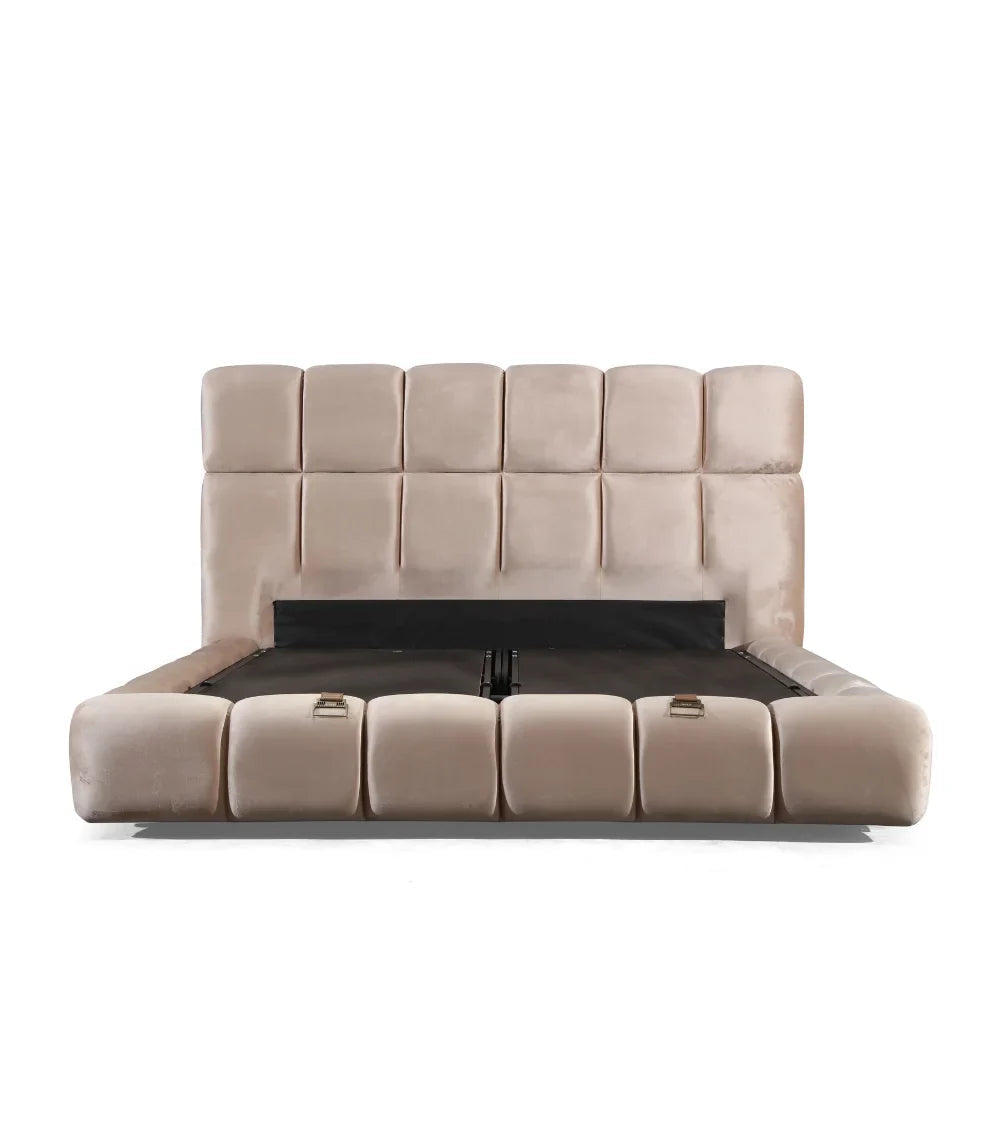 Lit coffre Bubble velours taupe