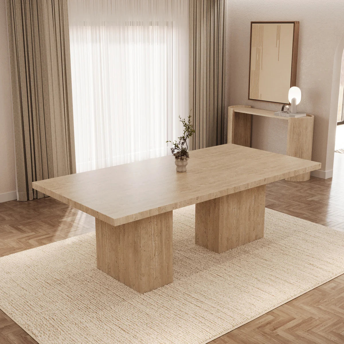 Table à manger rectangle Bloc Travertin