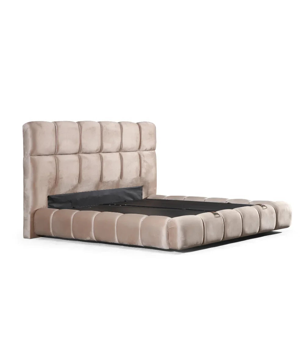 Lit coffre Bubble velours taupe