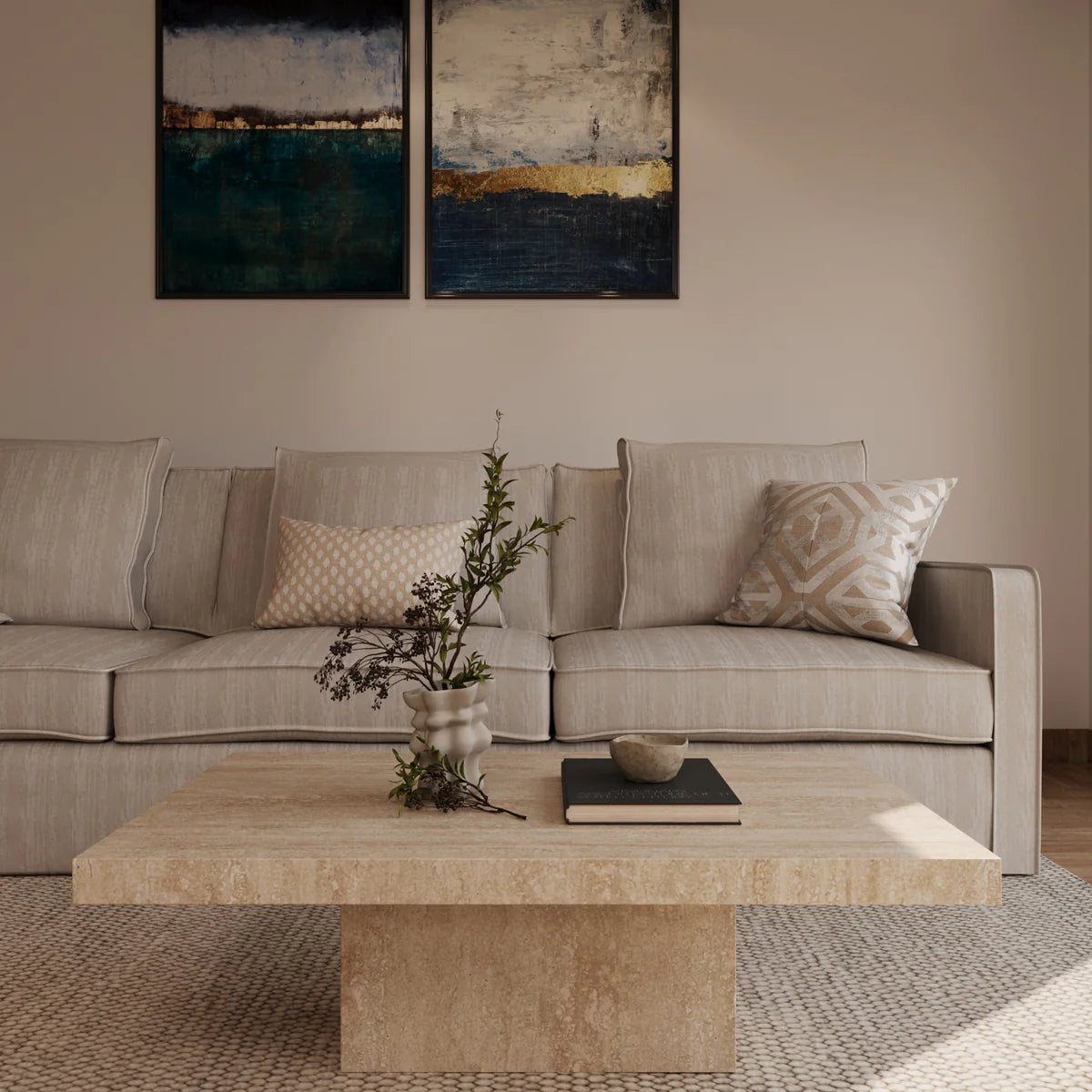 Table basse Bloc rectangle travertin avec pied