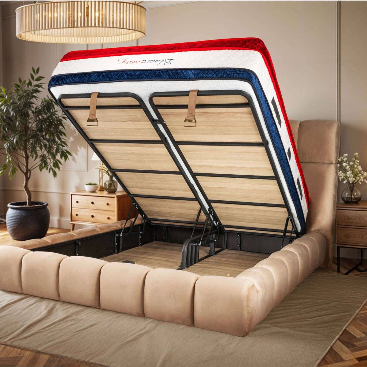 Lit coffre Bubble velours taupe