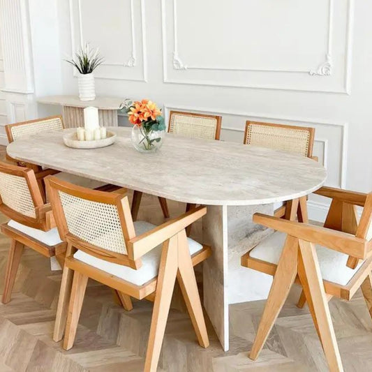 Table à manger ovale Travertin pied triangle