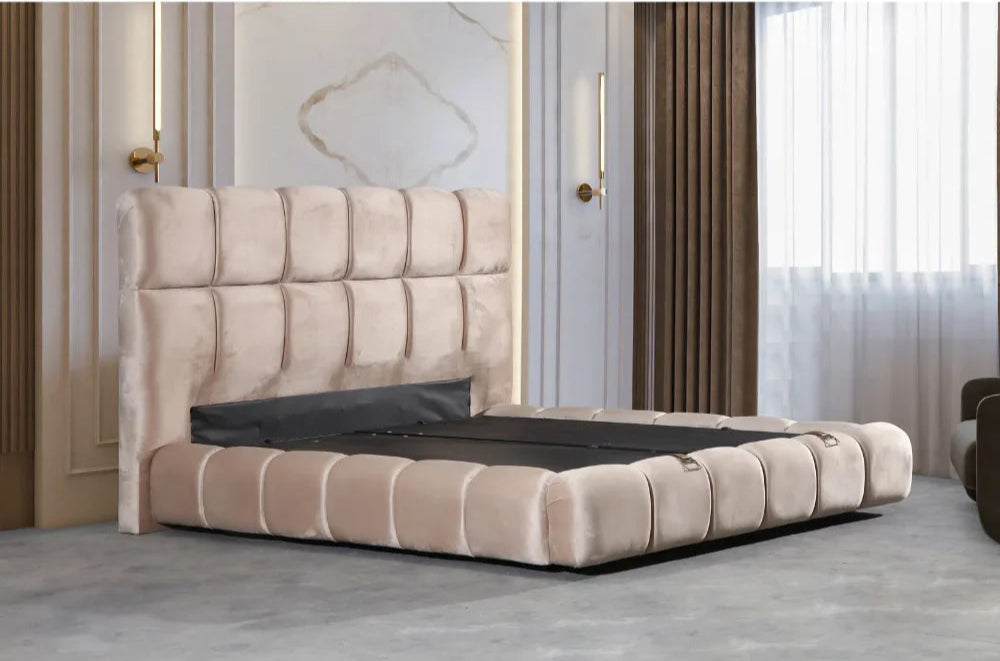 Lit coffre Bubble velours taupe