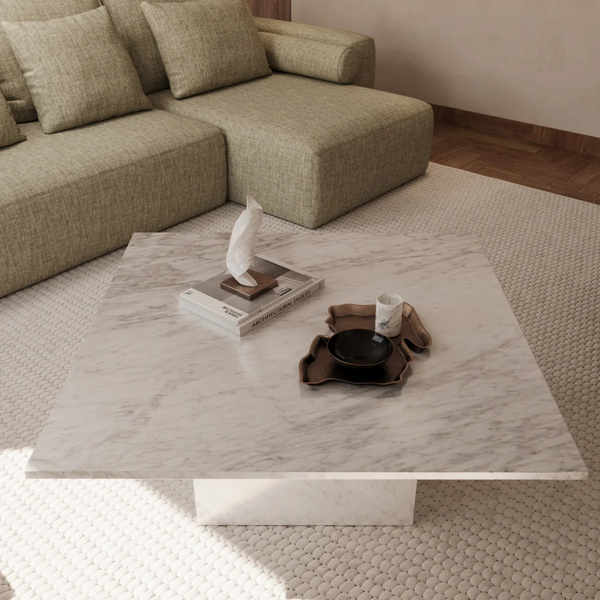 Table basse Bloc carré marbre Carrare avec pied