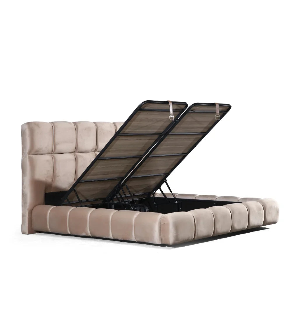 Lit coffre Bubble velours taupe