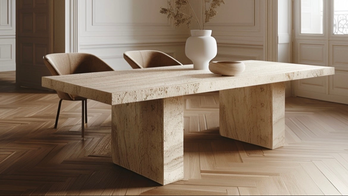 Table à manger rectangle bloc Travertin