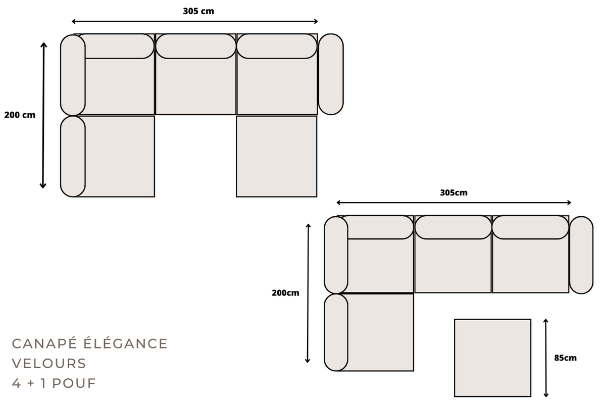 Canapé modulable Élégance velours beige