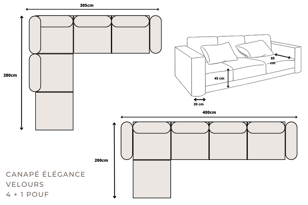 Canapé modulable Élégance velours beige