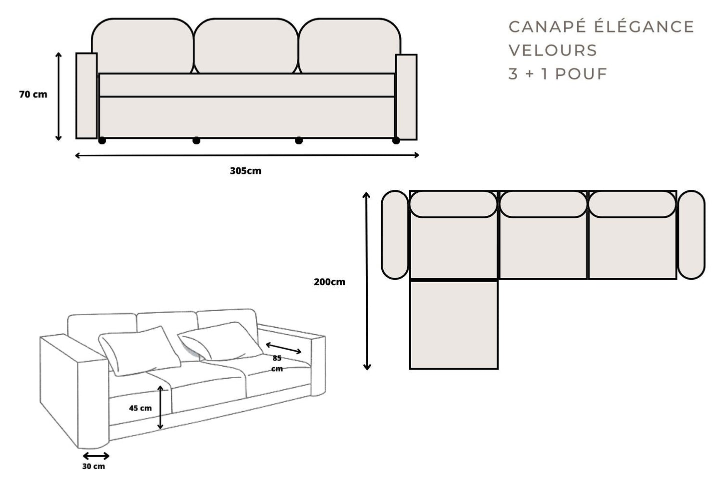 Canapé ELEGANCE Modulable Chenille 3+1 Pouf