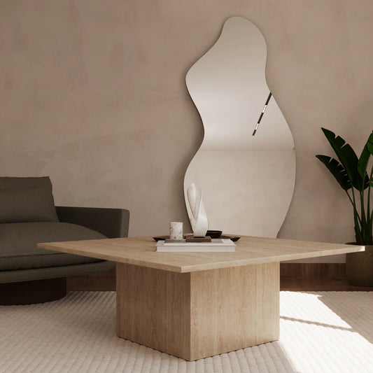 Table basse Bloc carré travertin avec pied