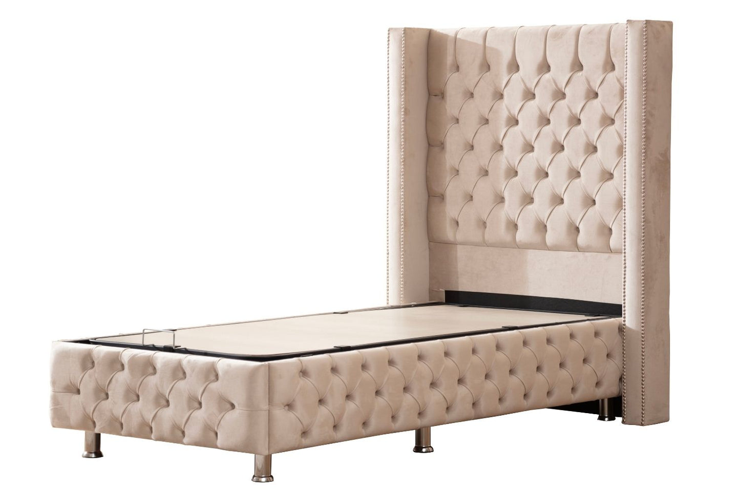 Lit Coffre CLOUTE Velours 1 Place