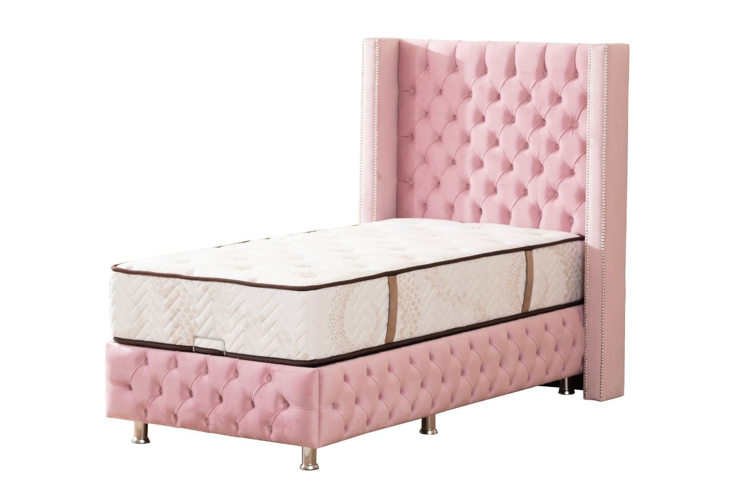 Lit Coffre CLOUTE Velours 1 Place