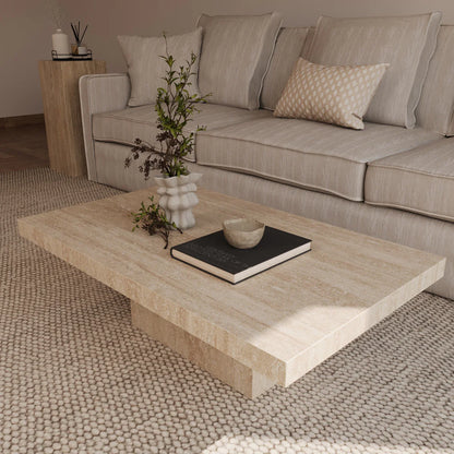 Table basse Bloc rectangle travertin avec pied