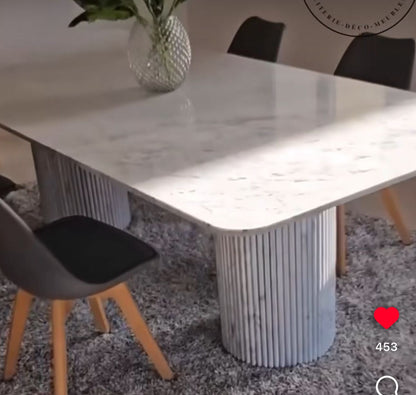 Table à manger rectangle bord arrondie en marbre CARRARE