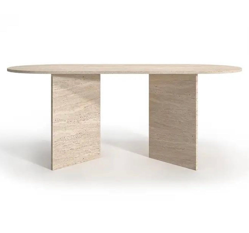 Table à manger oval Travertin pied triangle