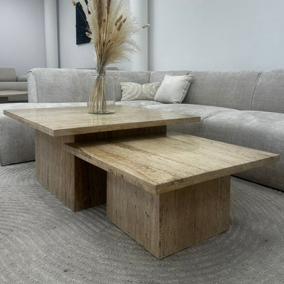 Table basse Gigogne carré travertin
