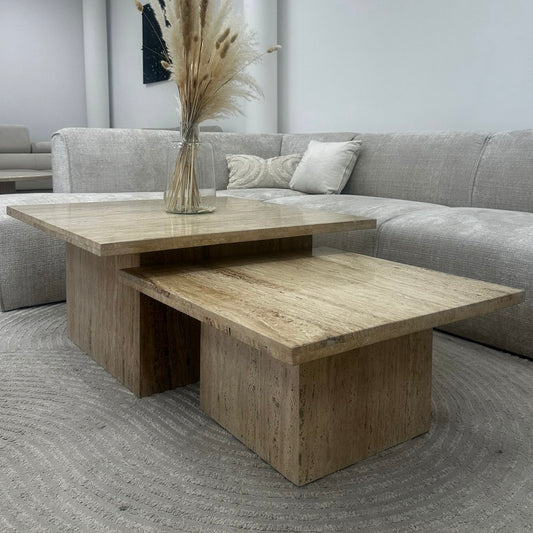 Table basse Gigogne carré travertin
