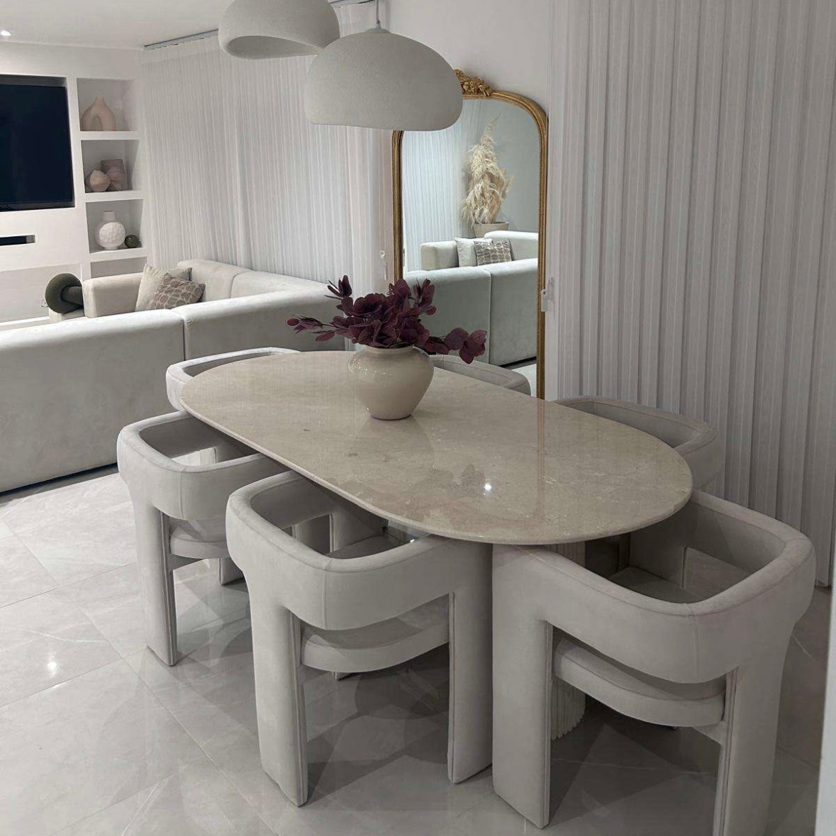 Table à manger oval Marbre créma beige