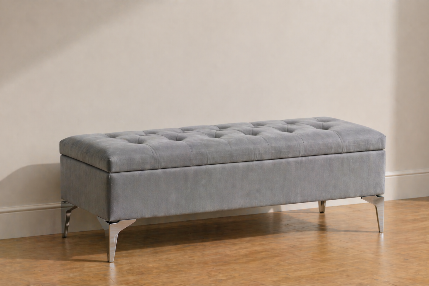 Banquette capitonné avec rangement gris