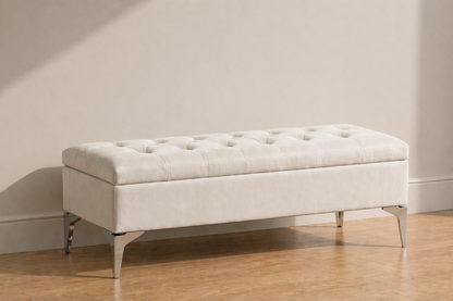 Banquette capitonné avec rangement écru
