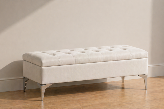 Banquette capitonné avec rangement écru
