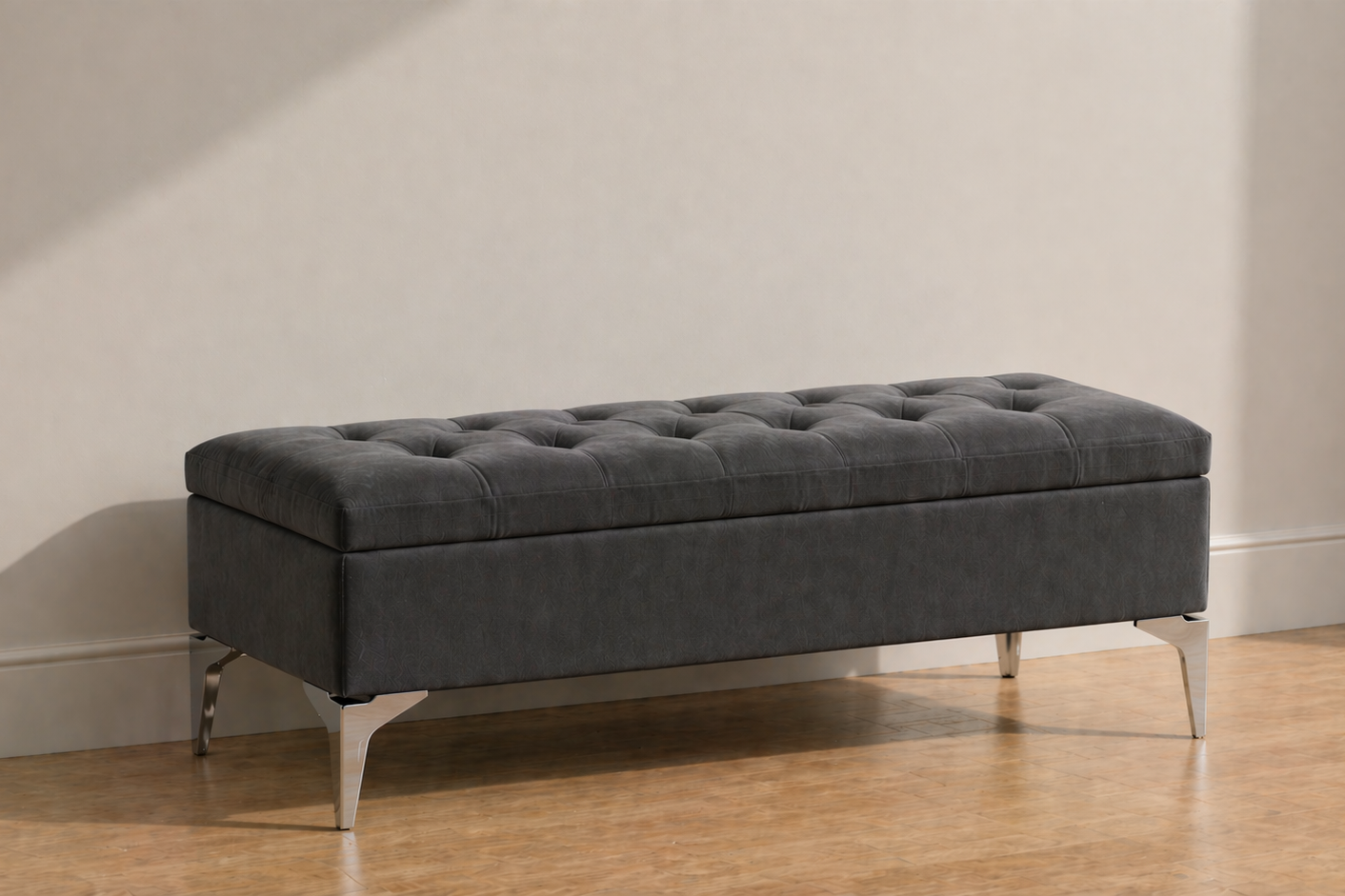 Banquette capitonné avec rangement gris anthracite