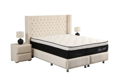 Lit Coffre CLOUTE Velours Blanc Cassé