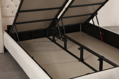 Lit Coffre CLOUTE Velours Blanc Cassé