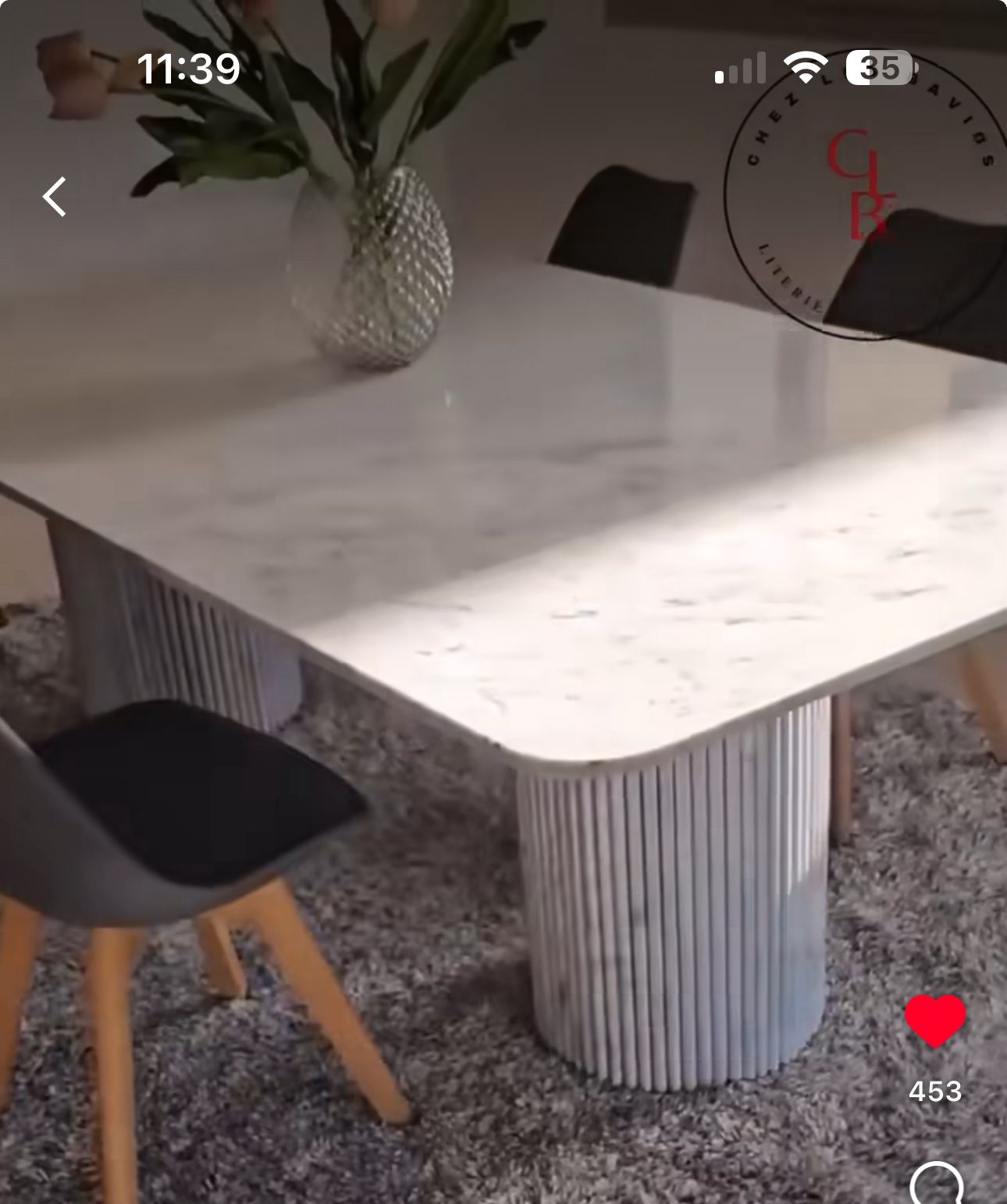 Table à manger rectangle bord arrondie en marbre CARRARE