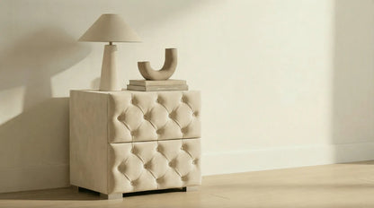 Table de chevet capitonné beige