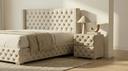 Table de chevet capitonné beige
