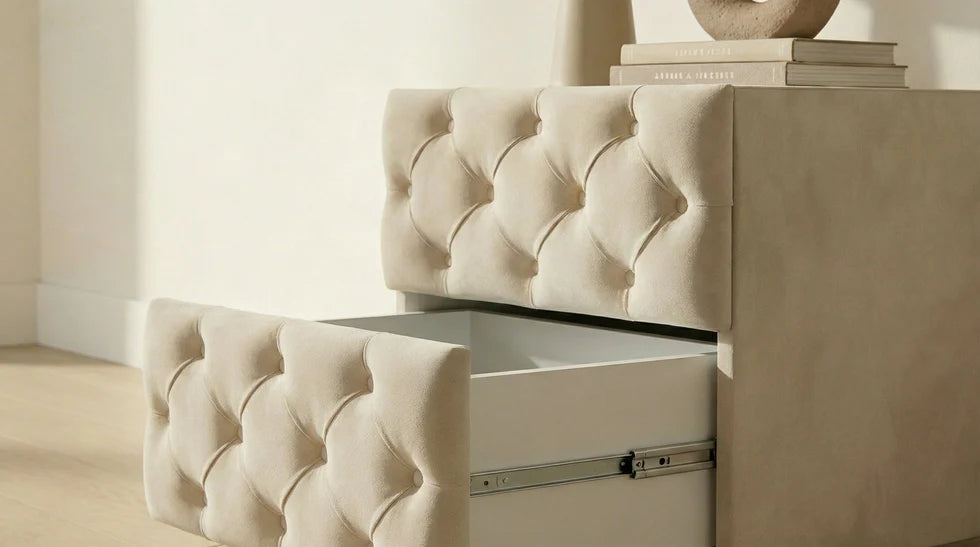 Table de chevet capitonné beige