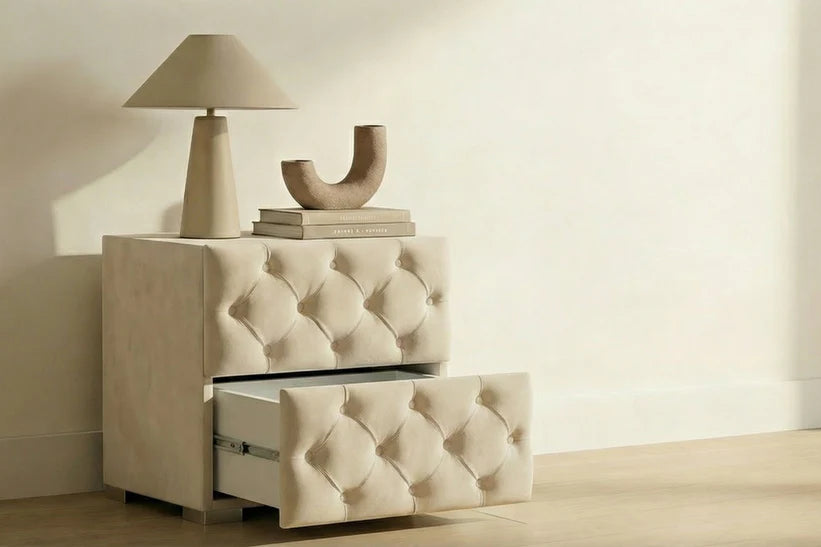 Table de chevet capitonné beige