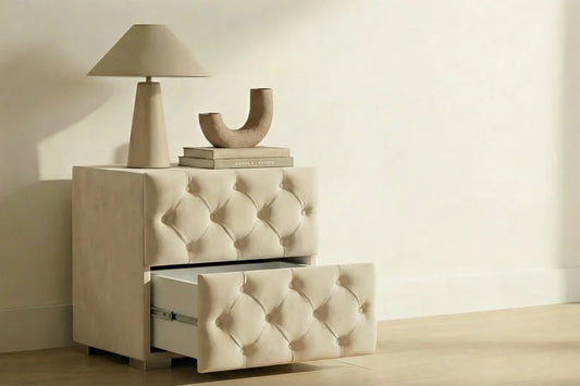 Table de chevet capitonné beige