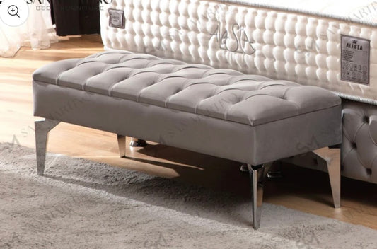 Banquette Coffre Capitonné Gris