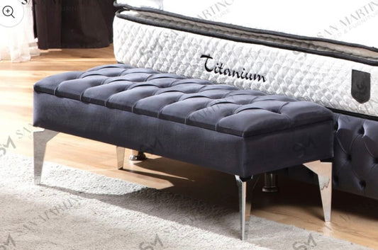 Banquette Coffre Capitonné Gris Anthracite